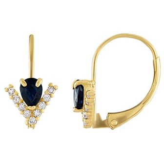 Tiara 10k Gold Sapphire & Diamond Accent Leverback Earrings