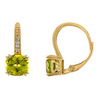 Tiara 10k Gold Peridot & Diamond Accent Leverback Earrings