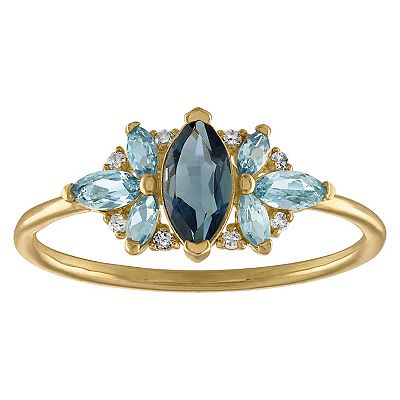 10k Yellow Gold Blue Topaz Center Stone on sale Diamond Accent Ring Size 5 1/2 - A