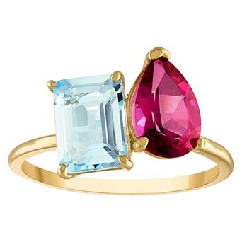 Tiara 10k Gold Pink & Blue Topaz Ring
