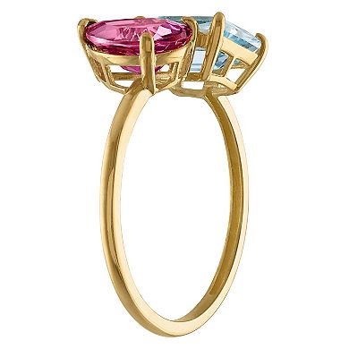 Tiara 10k Gold Pink & Blue Topaz Ring
