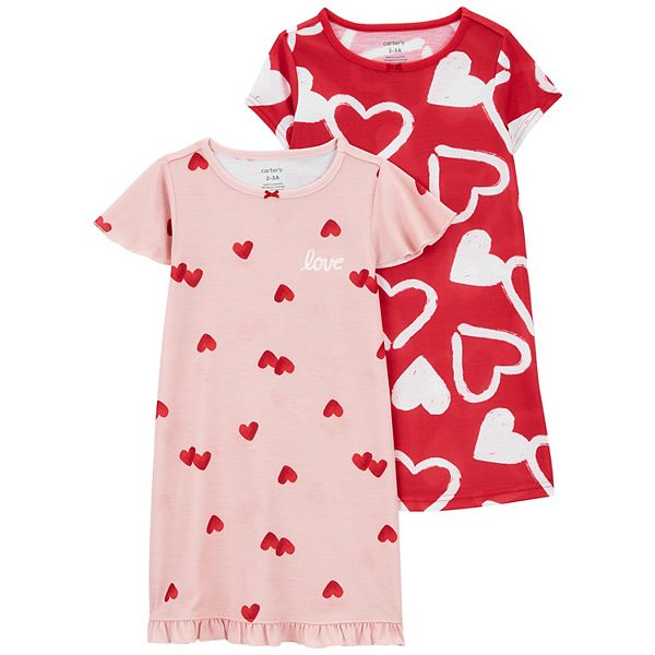 Toddler Girl Carter's 2-Pack Red & Pink Heart Print Nightgowns