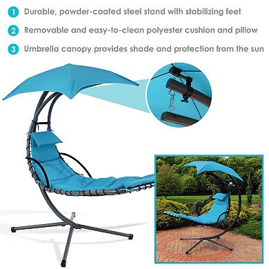 Sunnydaze Floating Lounge Chair with Umbrella and Stand - Set of 2