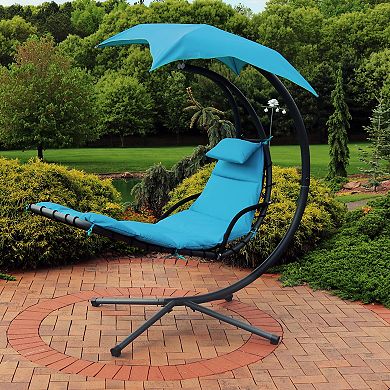 Sunnydaze Floating Lounge Chair with Umbrella and Stand - Set of 2