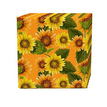 Napkin Set of 4, 100% Cotton, 20x20", Sunflowers on Orange Background