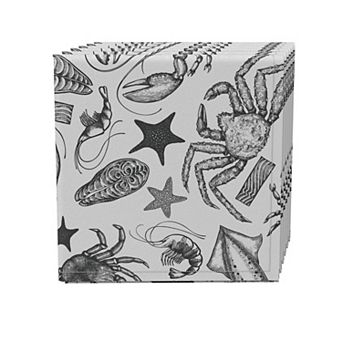 Napkin Set of 4, 100% Cotton, 20x20", Seafood Sketch