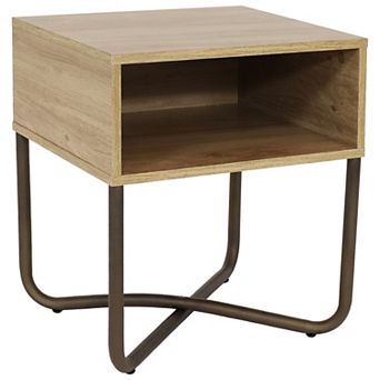 Sunnydaze Industrial-Style MDP Side Table with Shelf - Brown - 19.75 in