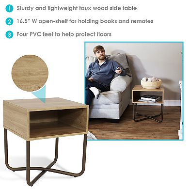 Sunnydaze Industrial-Style MDP Side Table with Shelf - Brown - 19.75 in