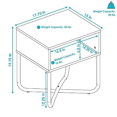 Sunnydaze Industrial-Style MDP Side Table with Shelf - Brown - 19.75 in