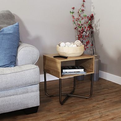 Sunnydaze Industrial-Style MDP Side Table with Shelf - Brown - 19.75 in