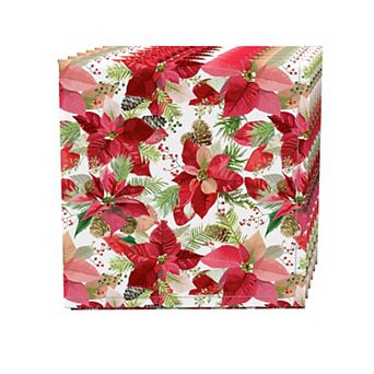 Napkin Set of 4, 100% Cotton, 20x20", Poinsettia & Pinecones