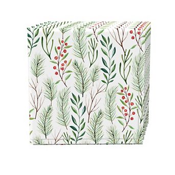 Napkin Set of 4, 100% Cotton, 20x20", Merry Berries & Branches