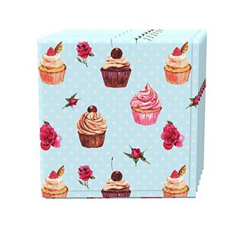 Napkin Set of 4, 100% Cotton, 20x20", Vintage Cupcakes & Dots