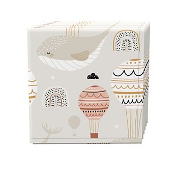 Napkin Set of 4, 100% Cotton, 20x20", Sleeping Whales & Hot Air Balloons