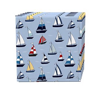 Napkin Set of 4, 100% Cotton, 20x20", Marine Sailboats