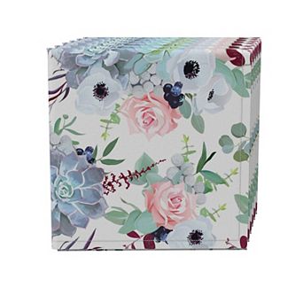 Napkin Set of 4, 100% Cotton, 20x20", Pink Roses & Succulents