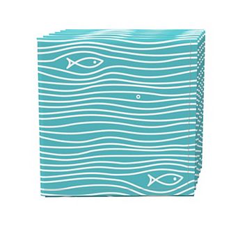 Napkin Set of 4, 100% Cotton, 20x20", Simple Fish in Waves