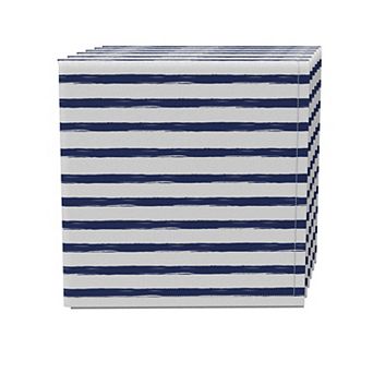 Napkin Set of 4, 100% Cotton, 20x20", Navy brush Stroke Stripe