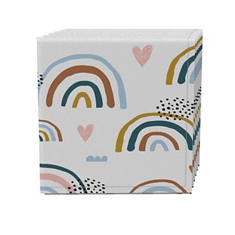 Napkin Set of 4, 100% Cotton, 20x20", Rainbows & Hearts