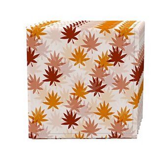 Napkin Set of 4, 100% Cotton, 20x20", Maple Leaves Sketch