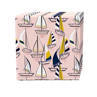 Napkin Set of 4, 100% Cotton, 20x20", Sailboats Pink