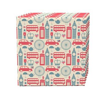 Napkin Set of 4, 100% Cotton, 20x20", London Calling