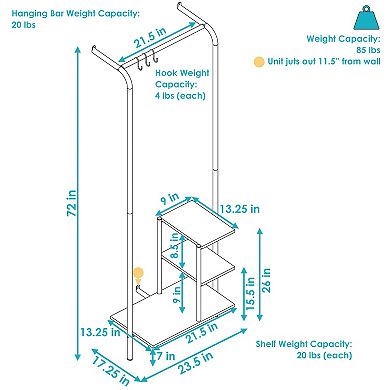 Sunnydaze Wall-Mounted MDP 3-Shelf Storage Rack - Black - 67 in