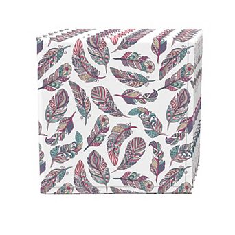 Napkin Set of 4, 100% Cotton, 20x20", Patterned Feathers