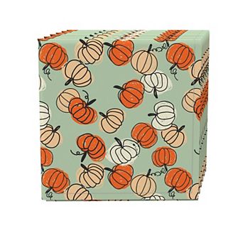 Napkin Set of 4, 100% Cotton, 20x20", Stenciled Pumpkin Harvest