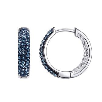 Chrystina Silver Tone Montana & White Crystal Inside-Out Hoop Earrings