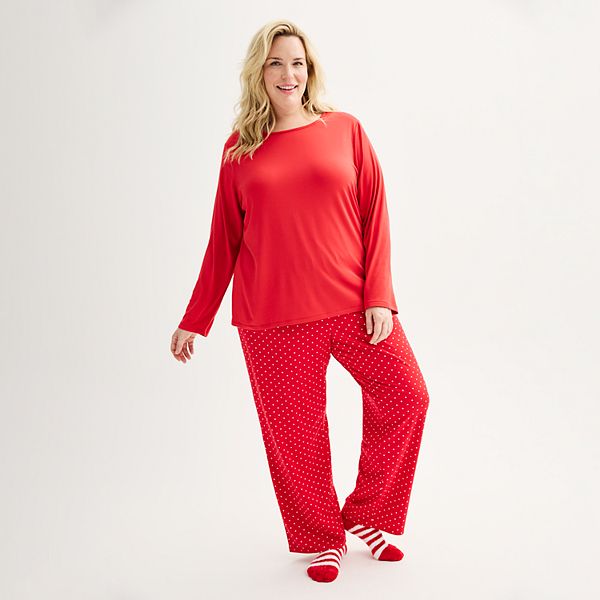 Plus Size Croft & Barrow® Brushed Knit Long Sleeve Pajama Top & Pajama ...