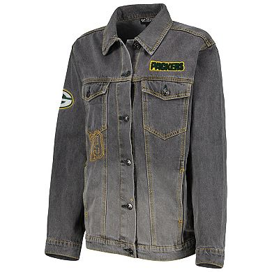 Women's The Wild Collective Denim Green Bay Packers Faded Button-Up Jacket