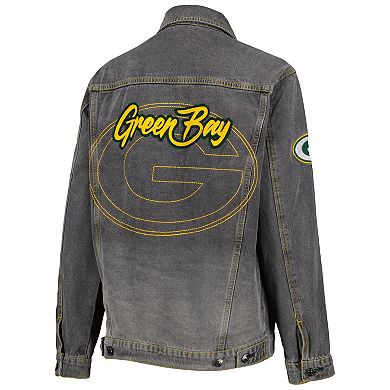 Women's The Wild Collective Denim Green Bay Packers Faded Button-Up Jacket