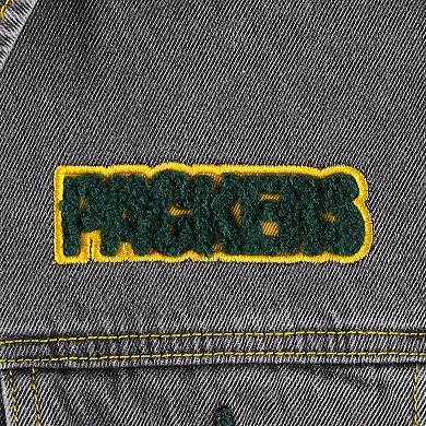 Women's The Wild Collective Denim Green Bay Packers Faded Button-Up Jacket