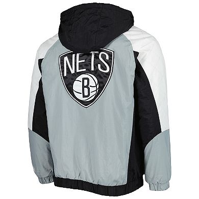 Men's Starter Black Brooklyn Nets Body Check Raglan Hoodie Half-Zip Jacket