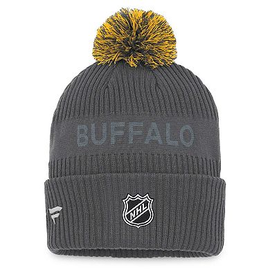 Men's Fanatics Branded Charcoal Buffalo Sabres Authentic Pro Home Ice Cuffed Knit Hat with Pom