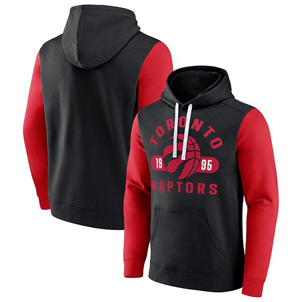 Men s Fanatics Black Red Toronto Raptors Attack Colorblock Pullover Hoodie
