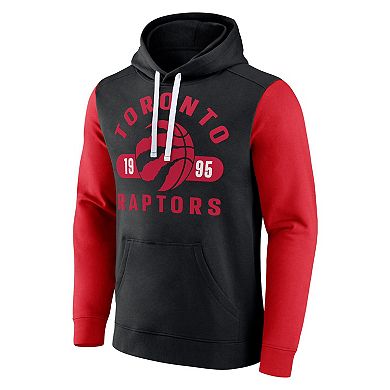 Men's Fanatics Black/Red Toronto Raptors Attack Colorblock Pullover Hoodie