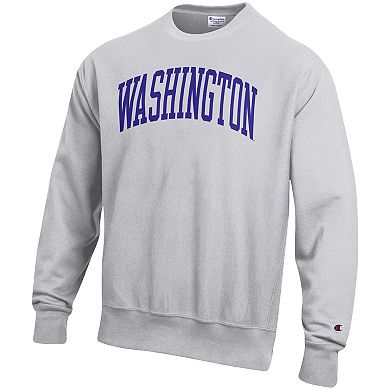 Men's Champion Heathered Gray Washington Huskies Arch Reverse Weave Pullover Sweatshirt
