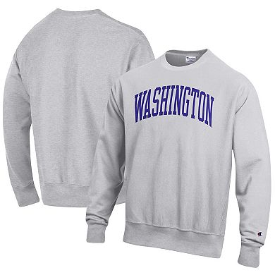 Men's Champion Heathered Gray Washington Huskies Arch Reverse Weave Pullover Sweatshirt