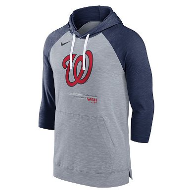 Men's Nike Heather Gray/Heather Navy Washington Nationals Baseball Raglan 3/4-Sleeve Pullover Hoodie