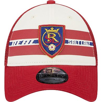 Men's New Era White/Red Real Salt Lake Team Stripes 9FORTY Trucker Snapback Hat