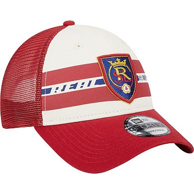 Men's New Era White/Red Real Salt Lake Team Stripes 9FORTY Trucker Snapback Hat