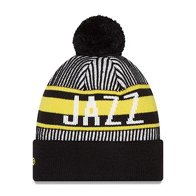 Men's New Era Navy Utah Jazz Striped Cuffed Pom Knit Hat
