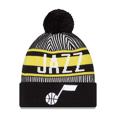 Men's New Era Navy Utah Jazz Striped Cuffed Pom Knit Hat