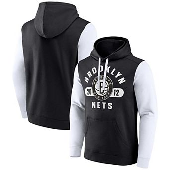 Men's Fanatics Branded Black/White Brooklyn Nets Attack Colorblock Pullover Hoodie