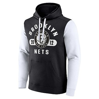 Men's Fanatics Branded Black/White Brooklyn Nets Attack Colorblock Pullover Hoodie