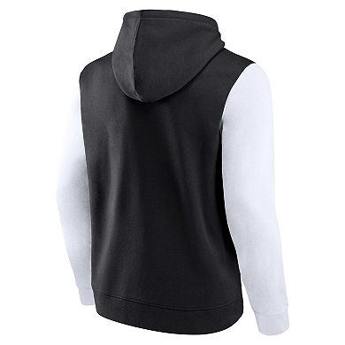 Men's Fanatics Branded Black/White Brooklyn Nets Attack Colorblock Pullover Hoodie