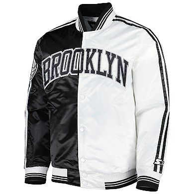 Men's Starter Black/White Brooklyn Nets Fast Break Satin Full-Snap Jacket