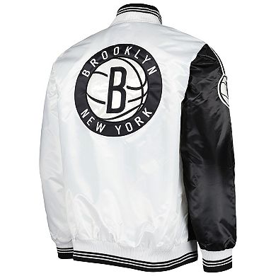 Men's Starter Black/White Brooklyn Nets Fast Break Satin Full-Snap Jacket